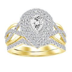 LADIES BRIDAL SET 1.00CT ROUND/PEAR DIAMOND 14K YELLOW GOLD (CENTER STONE 0.20CT PEAR DIAMOND)