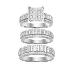 LADIES TRIOS SET 1.25CT ROUND/BAGUETTE DIAMOND 10K WHITE GOLD