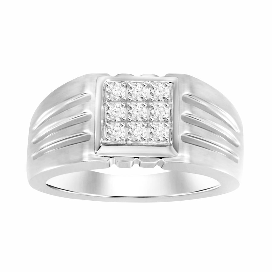 MEN'S RING 0.35CT ROUND DIAMOND 10K WHITE GOLD