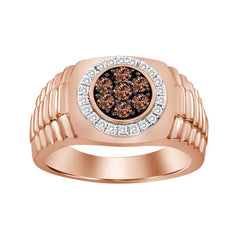 MEN'S RING 0.50CT ROUND DARK BROWN DIAMOND 10K ROSE GOLD