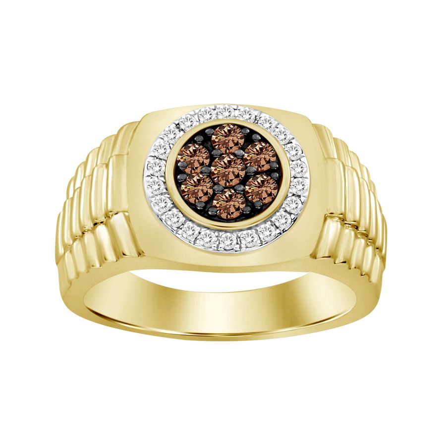 MEN'S RING 0.50CT ROUND DARK BROWN DIAMOND 10K YELLOW GOLD