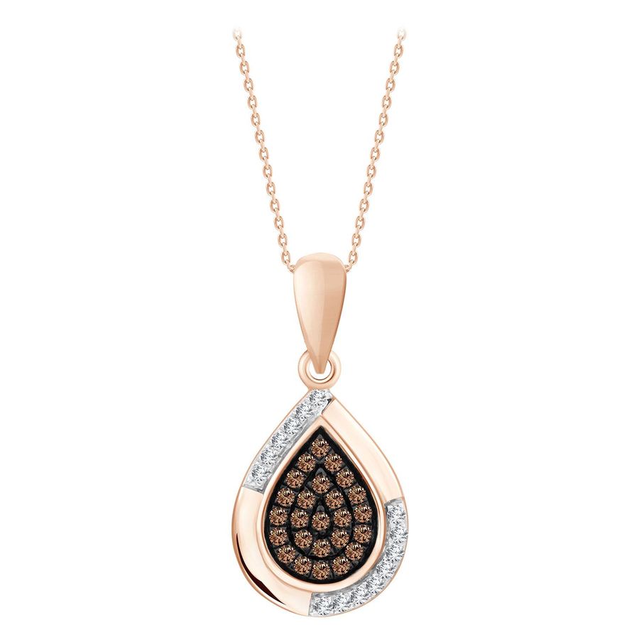 LADIES PENDANT WITH CHAIN 0.15CT ROUND DARK BROWN DIAMOND 10K ROSE GOLD