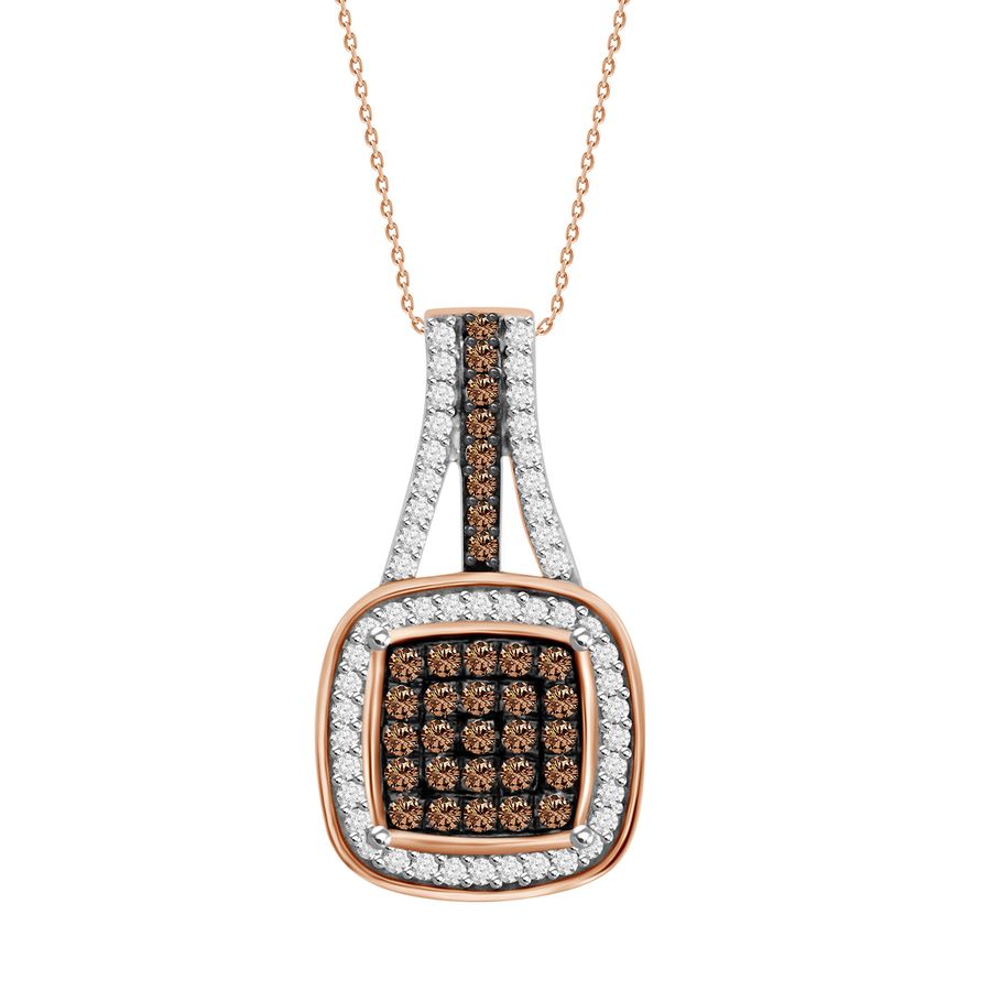 LADIES PENDANT WITH CHAIN 0.25CT ROUND DARK BROWN DIAMOND 10K ROSE GOLD