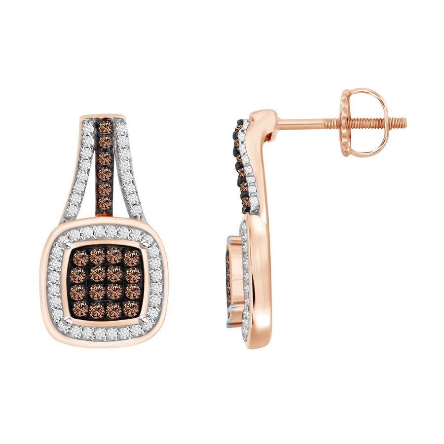 LADIES EARRINGS 0.33CT ROUND DARK BROWN DIAMOND 10K ROSE GOLD