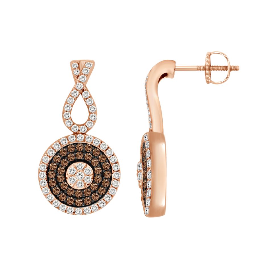 LADIES EARRINGS 0.50CT ROUND DARK BROWN DIAMOND 10K ROSE GOLD