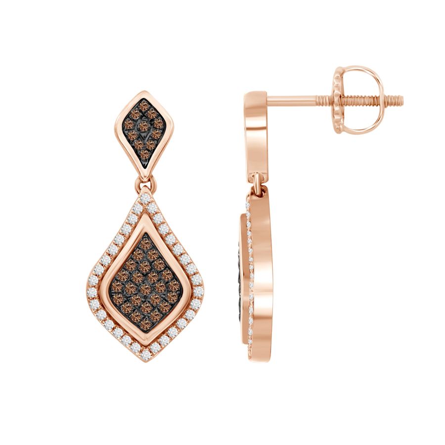 LADIES EARRINGS 0.50CT ROUND DARK BROWN DIAMOND 10K ROSE GOLD