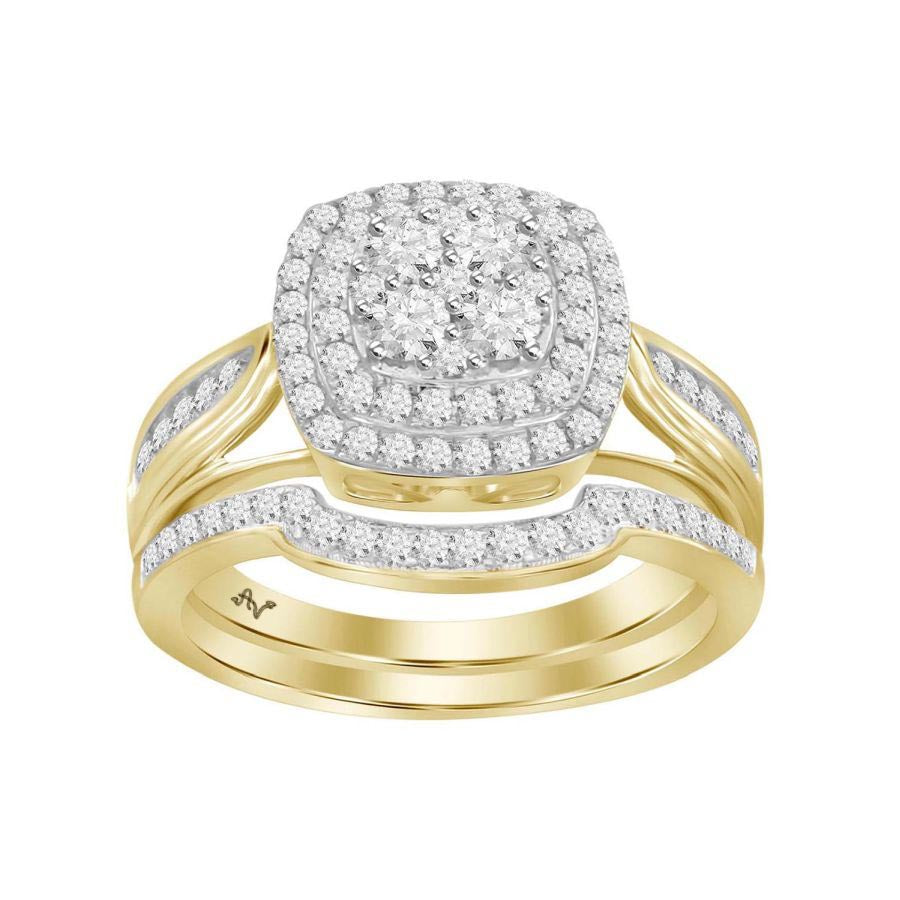 LADIES BRIDAL SET 0.75CT ROUND DIAMOND 14K YELLOW GOLD