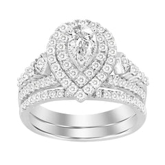 LADIES BRIDAL SET 1.50CT ROUND/PEAR DIAMOND 14K WHITE GOLD (CENTER STONE 0.33CT PEAR DIAMOND)