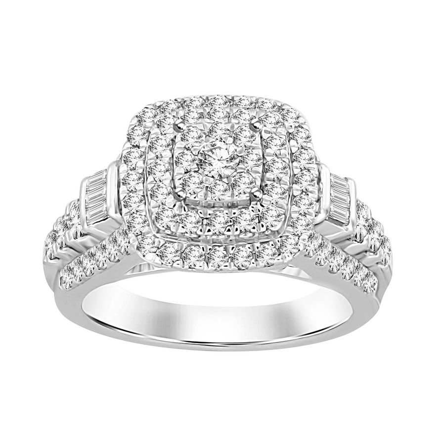 LADIES RING 1.50CT ROUND/BAGUETTE DIAMOND 10K WHITE GOLD