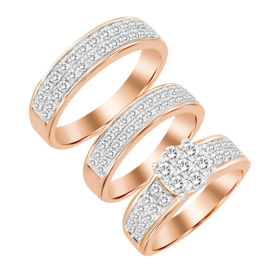 LADIES TRIOS SET 2.00CT ROUND DIAMOND 14K ROSE GOLD