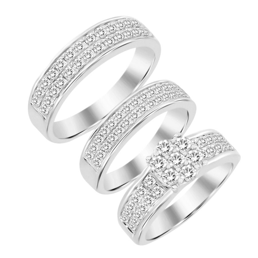 LADIES TRIOS SET 2.00CT ROUND DIAMOND 14K WHITE GOLD