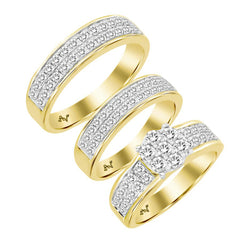 LADIES TRIO SET 2.00CT ROUND DIAMOND 14K YELLOW GOLD