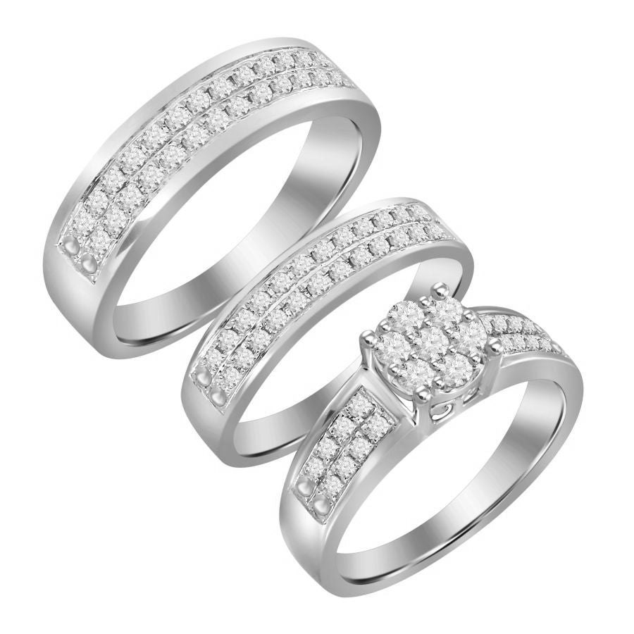 LADIES TRIOS SET 1.00CT ROUND DIAMOND 14K WHITE GOLD