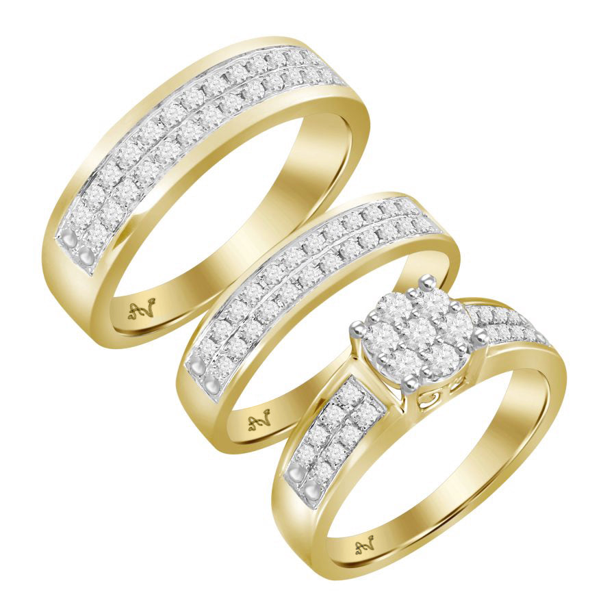 LADIES TRIO SET 1.00CT ROUND DIAMOND 14K YELLOW GOLD