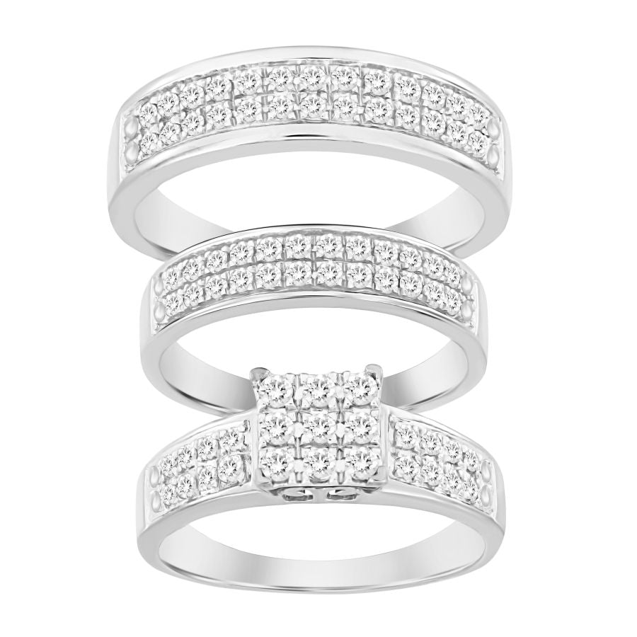 LADIES TRIOS SET 1.00CT ROUND DIAMOND 14K WHITE GOLD