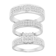 LADIES TRIOS SET 1.00CT ROUND DIAMOND 14K WHITE GOLD