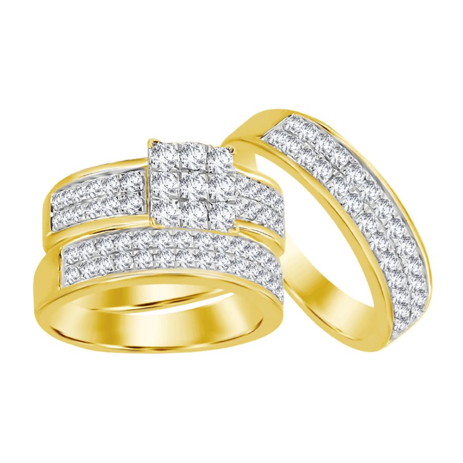 LADIES TRIOS SET 1.00CT ROUND DIAMOND 14K YELLOW GOLD