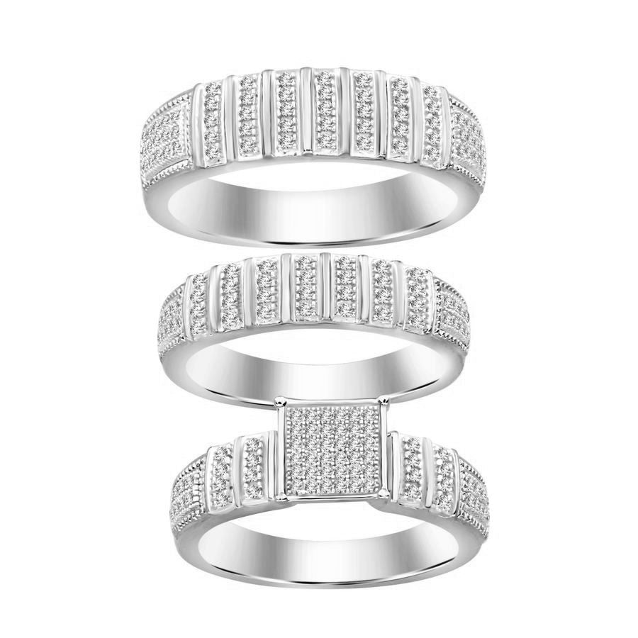 LADIES TRIOS SET 0.50CT ROUND DIAMOND 10K WHITE GOLD