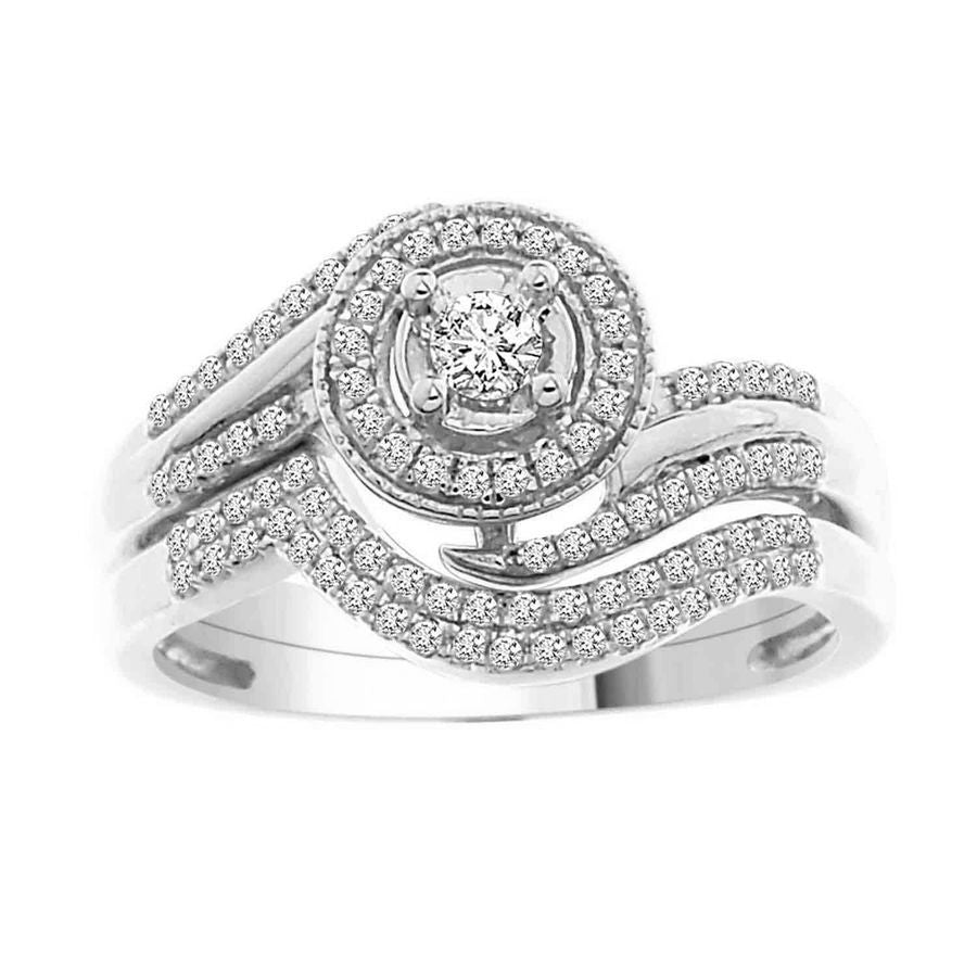 LADIES BRIDAL SET 0.35CT ROUND DIAMOND 10K WHITE GOLD