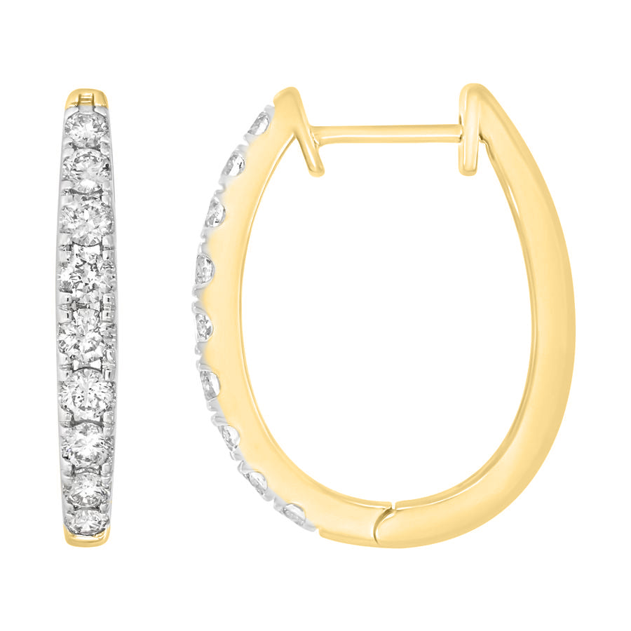 LADIES HOOP EARRINGS 1.50CT ROUND DIAMOND 14K YELLOW GOLD