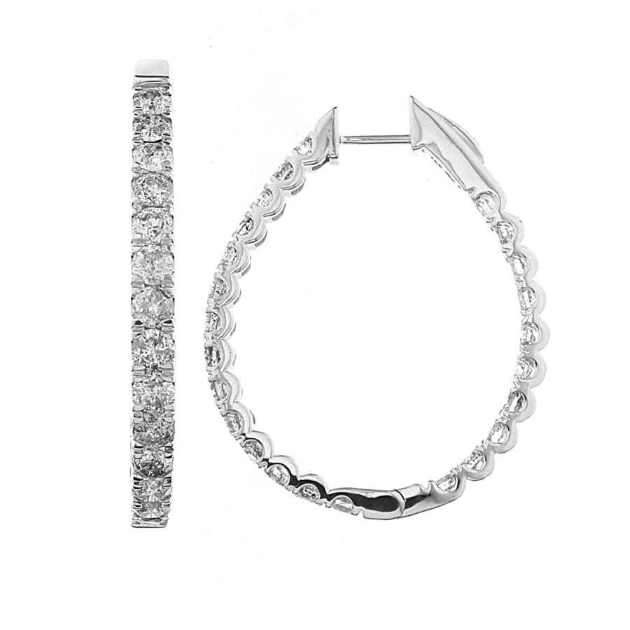 LADIES HOOP EARRINGS 5.00CT ROUND DIAMOND 14K WHITE GOLD (SI QUALITY)