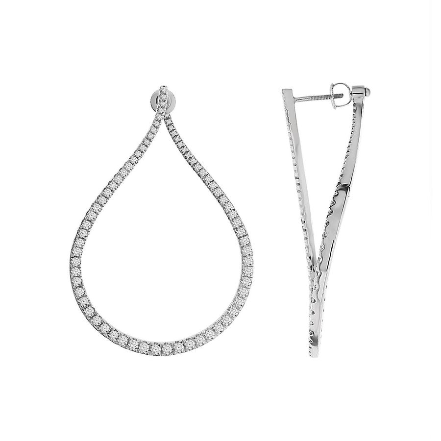 LADIES HOOP EARRINGS 2.00CT ROUND DIAMOND 14K WHITE GOLD