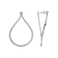 LADIES HOOP EARRINGS 2.00CT ROUND DIAMOND 14K WHITE GOLD