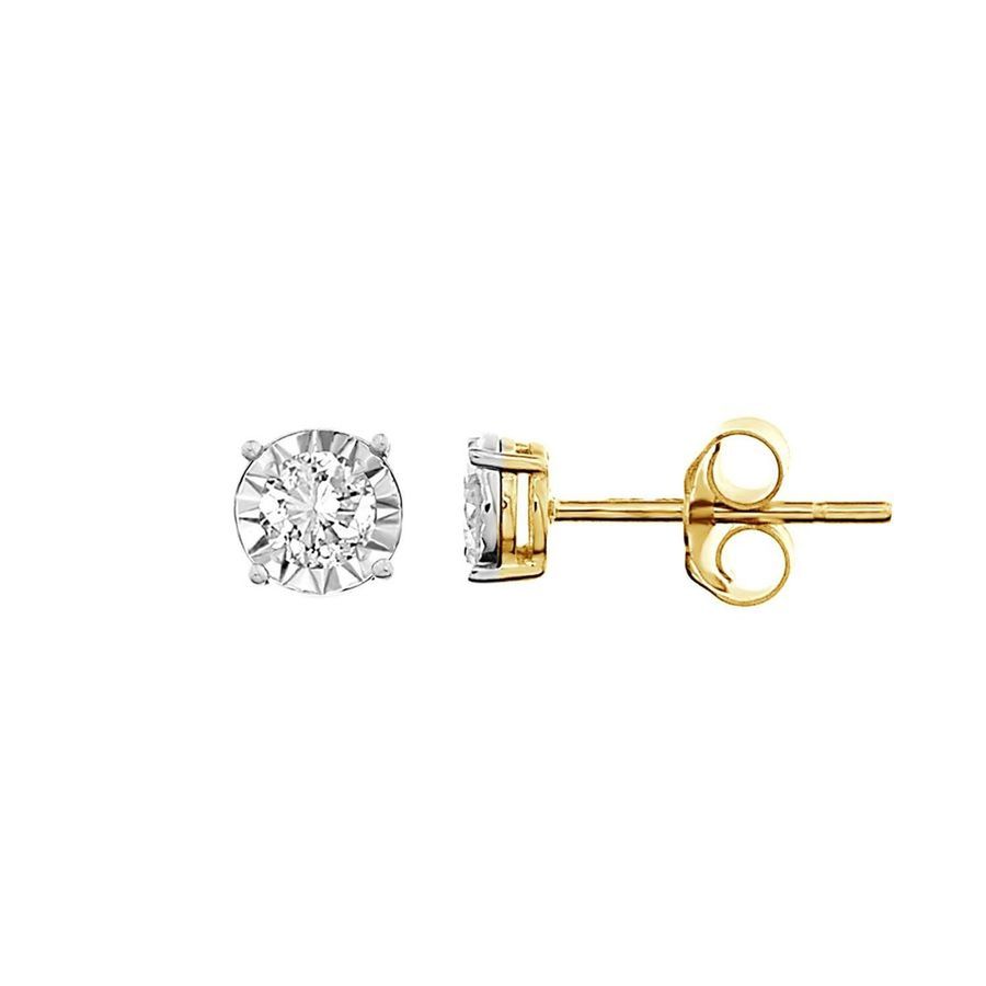 LADIES EARRINGS 0.15CT ROUND DIAMOND 14K YELLOW GOLD