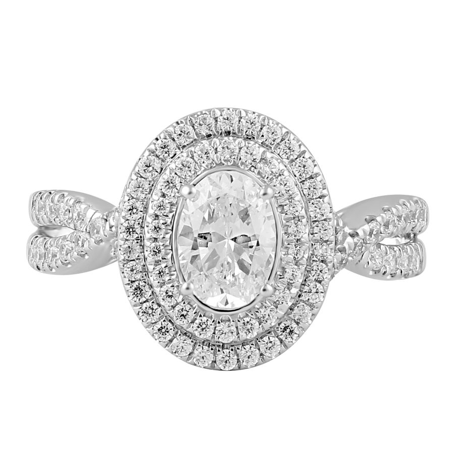 LADIES RING 1.33CT ROUND/OVAL DIAMOND 14K WHITE GOLD (CENTER STONE 0.75CT OVAL DIAMOND)