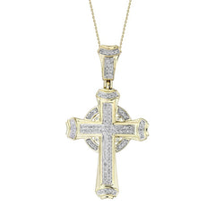 MEN'S CROSS CHARM 0.30CT ROUND DIAMOND 10K YELLOW GOLD