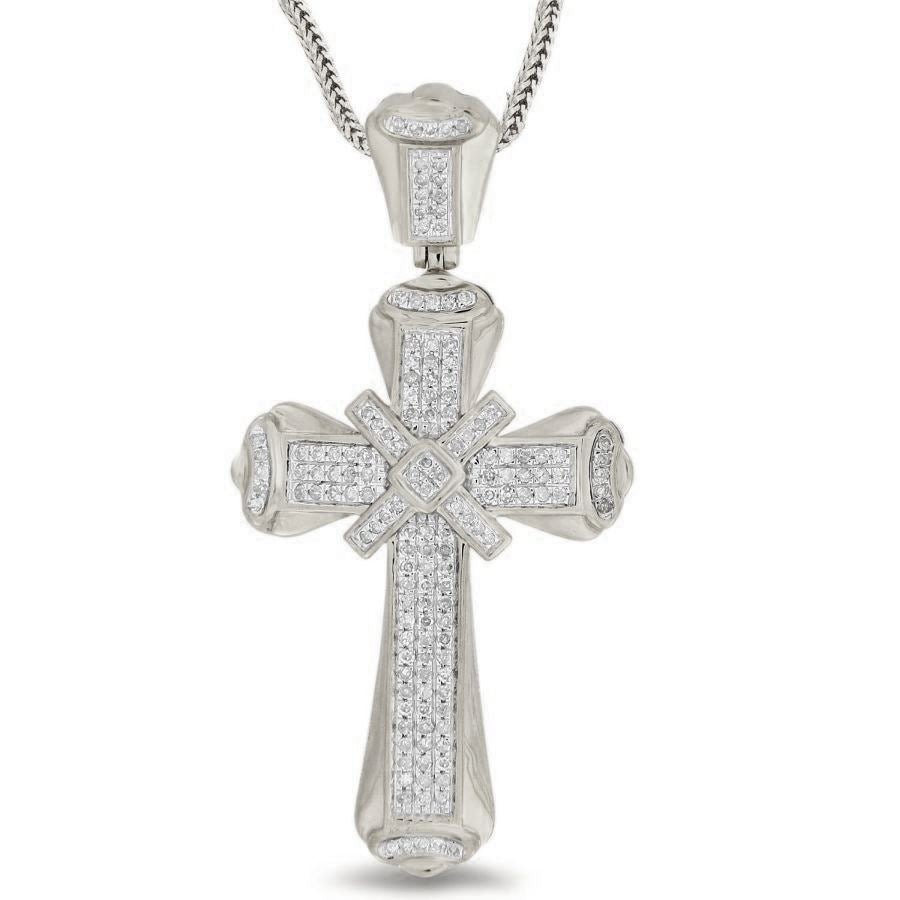 MEN'S CROSS 0.30CT ROUND DIAMOND 10K WHITE GOLD