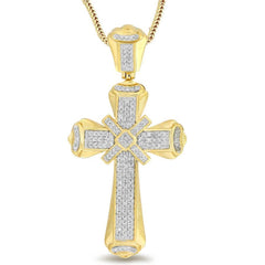 MEN'S CROSS 0.30CT ROUND DIAMOND 10K YELLOW GOLD