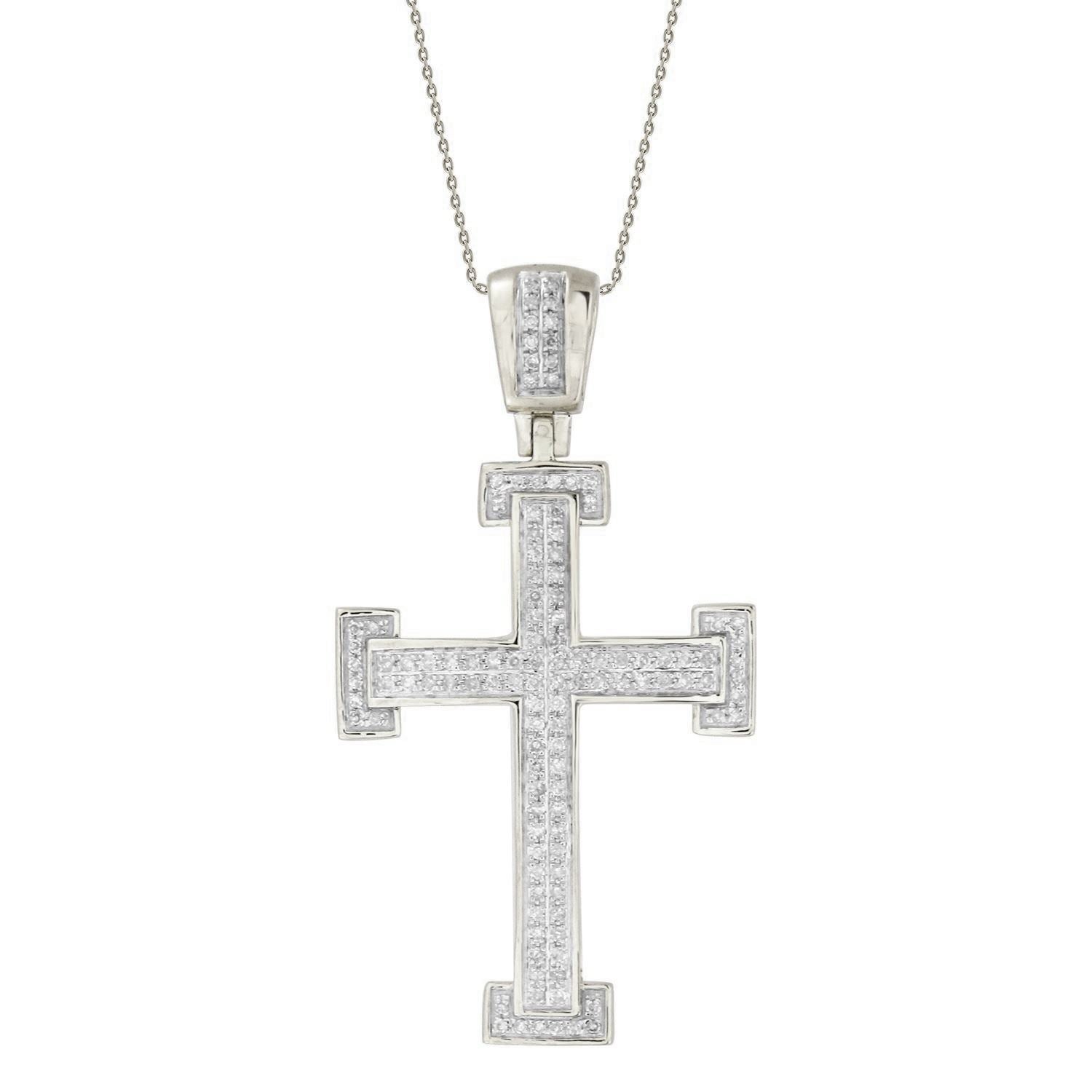 MEN'S CROSS 0.30CT ROUND DIAMOND 10K WHITE GOLD