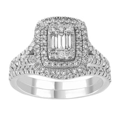 LADIES BRIDAL SET 1.00CT ROUND/BAGUETTE DIAMOND 14K WHITE GOLD (SI QUALITY)