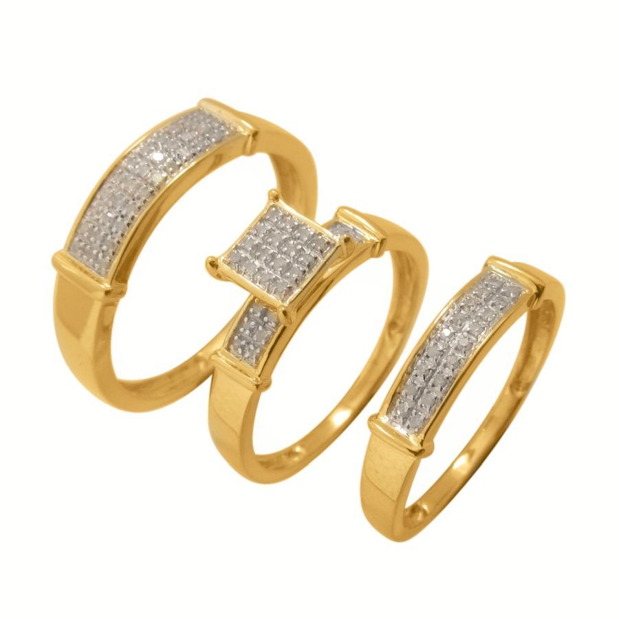 LADIES TRIOS SET 0.25CT ROUND DIAMOND 14K YELLOW GOLD