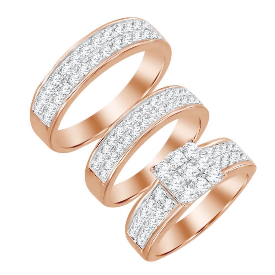 LADIES TRIO SET 2.00CT ROUND DIAMOND 14K ROSE GOLD