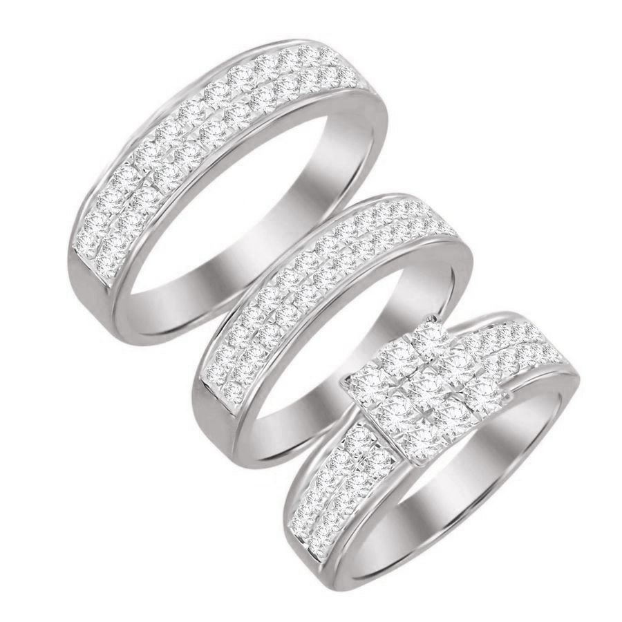 LADIES TRIOS SET 2.00CT ROUND DIAMOND 14K WHITE GOLD