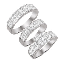 LADIES TRIOS SET 2.00CT ROUND DIAMOND 14K WHITE GOLD