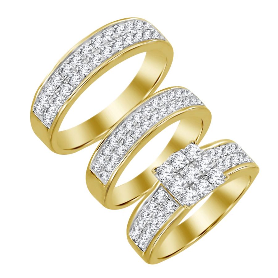 LADIES TRIOS SET 2.00CT ROUND DIAMOND 14K YELLOW GOLD