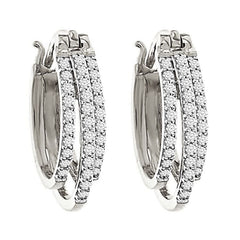 LADIES HOOP EARRINGS 0.50CT ROUND DIAMOND 14K WHITE GOLD