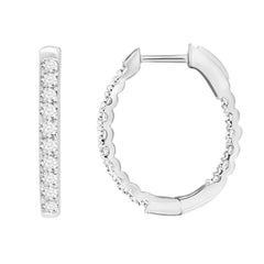 LADIES HOOP EARRINGS 1.00CT ROUND DIAMOND 14K WHITE GOLD (SI QUALITY)