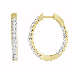 HOOPS EARRINGS 2.00CT ROUND DIAMOND 14K YELLOW GOLD