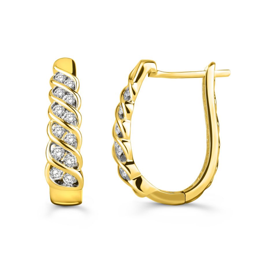 LADIES HOOP EARRINGS 0.50CT ROUND DIAMOND 14K YELLOW GOLD