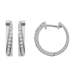 LADIES HOOP EARRINGS 0.25CT ROUND DIAMOND 14K WHITE GOLD