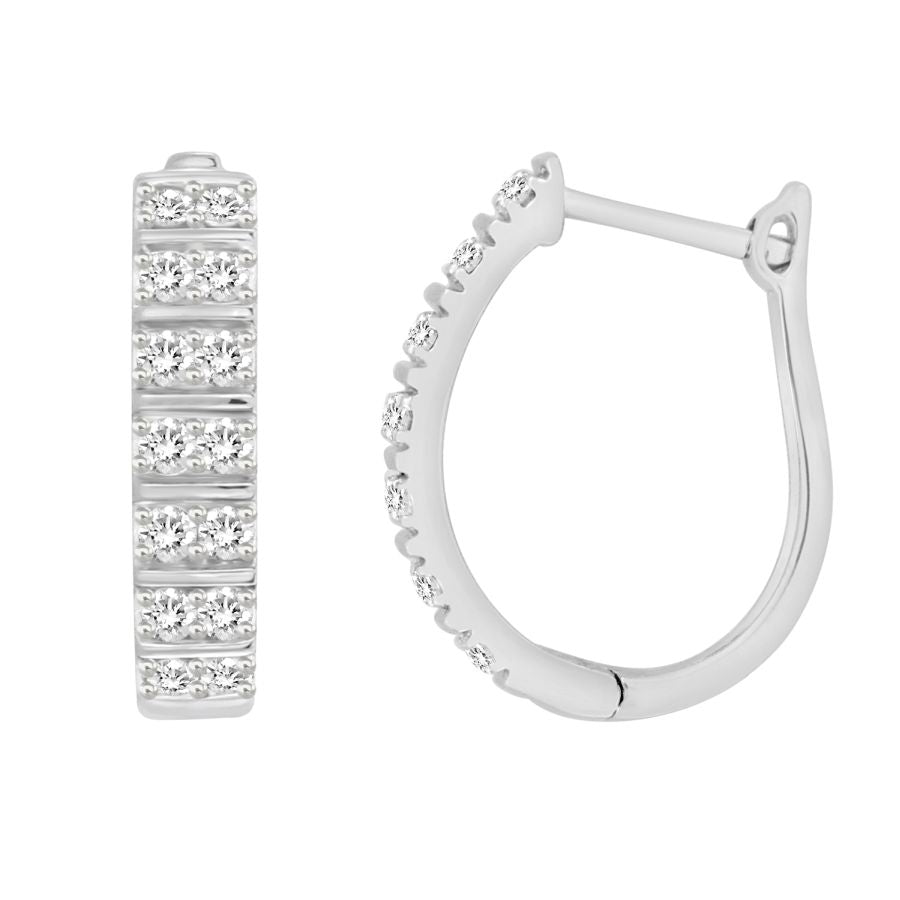 LADIES HOOP EARRINGS 0.50CT ROUND DIAMOND 14K WHITE GOLD