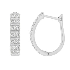 LADIES HOOP EARRINGS 0.50CT ROUND DIAMOND 14K WHITE GOLD