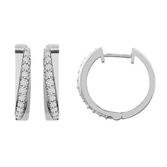 LADIES HOOP EARRINGS 0.50CT ROUND DIAMOND 14K WHITE GOLD