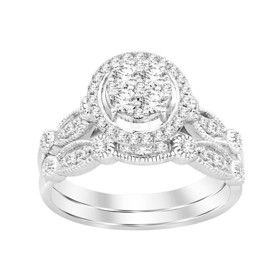 LADIES BRIDAL SET 0.50CT ROUND DIAMOND 10K WHITE GOLD