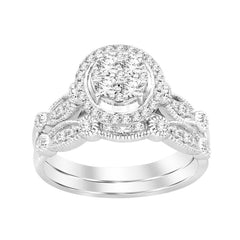 LADIES BRIDAL SET 0.50CT ROUND DIAMOND 10K WHITE GOLD