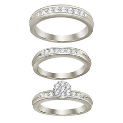 LADIES TRIOS SET 1.00CT ROUND DIAMOND 14K WHITE GOLD